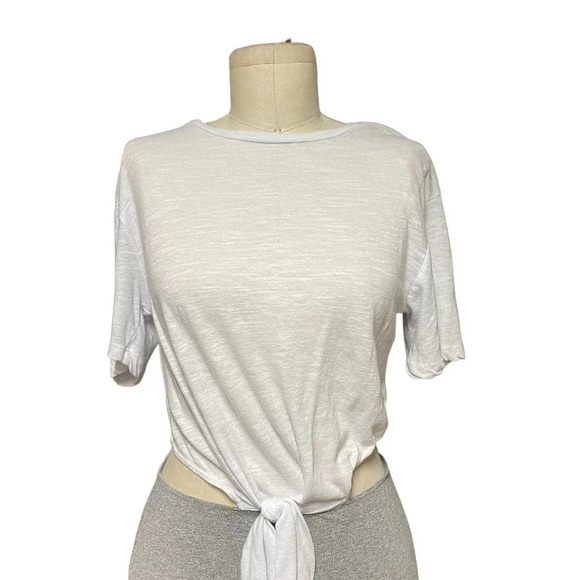 Monrow Cutout Waist Contrast T-Shirt Dress White Gray Size Small - Picture 3 of 9